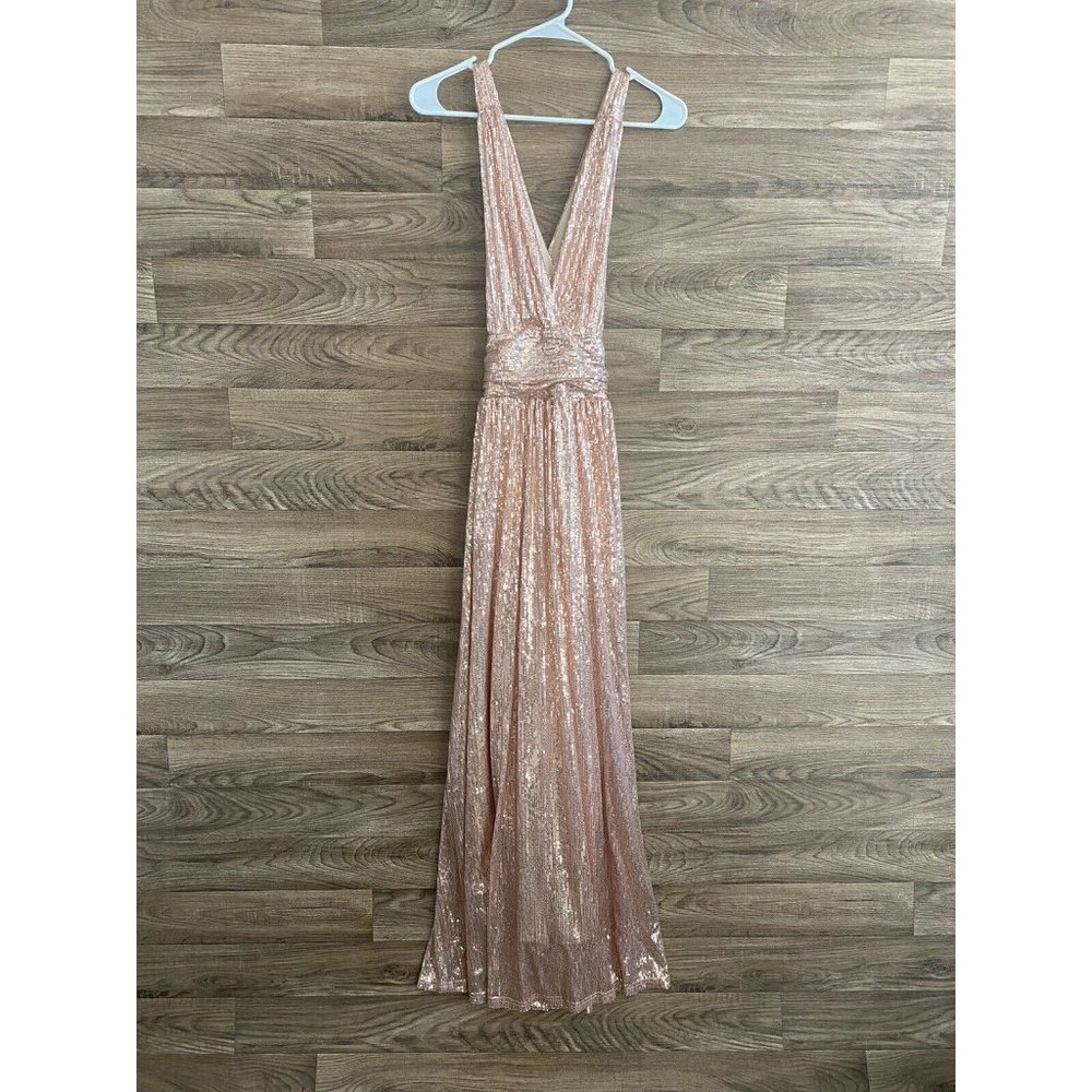 NWT NEW Pink Blush Sequin Formal Evening Barbie Open Back Small Dress Long